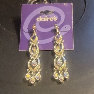 Claire's Silver Dangle Earrings with Iridescent Accents